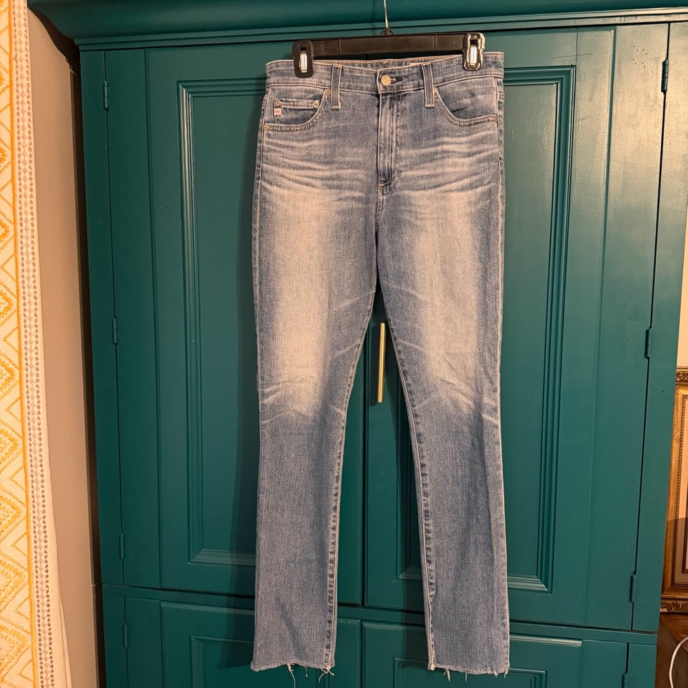 AG Adriano Goldschmied Slim Straight Leg Jeans Raw Hem sz 28